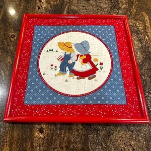 VINTAGE Fabric Amish Girl Boy CRANSTON PRINT‎  Red White Blue framed 2 designs